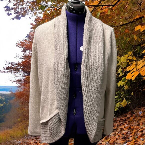 CHICOS Metallic Ribbed Shawl Collar Open Front Cardigan Sweater Size 3 US 14/16 - Picture 11 of 11
